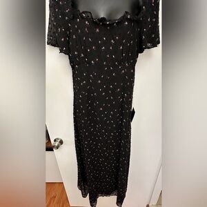 Lulu's | NWT Black Textured Fabric w/ Floral Pattern Off the Shoulder Maxi Dress